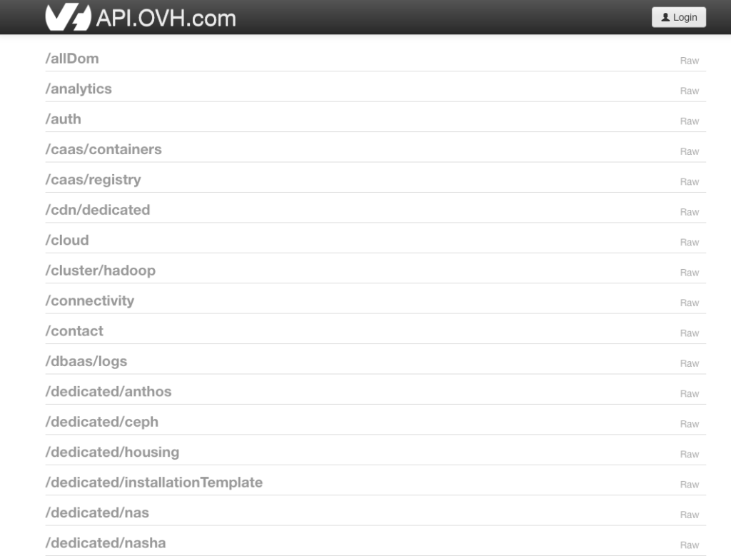 Página de inicio de sesión para la consola de API de OVH